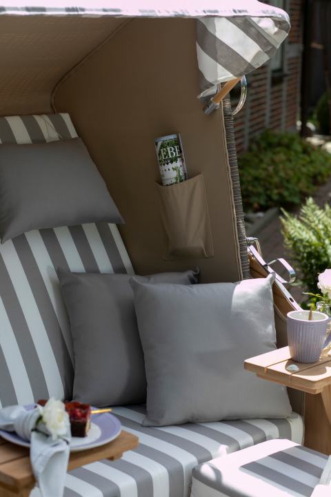 Strandkorb Nordstrand Teak PE grey Dessin 504 Grün